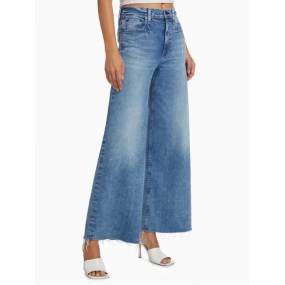 Rag Bone Jeans Womens 32 Blue Sofie High Rise Ultra Wide Leg Frayed Hem Casual - Picture 2 of 16